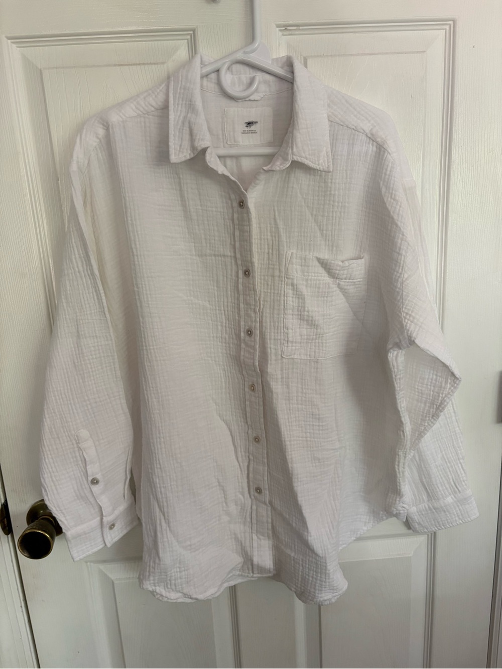 aerie White Textured Button-Down Shirt